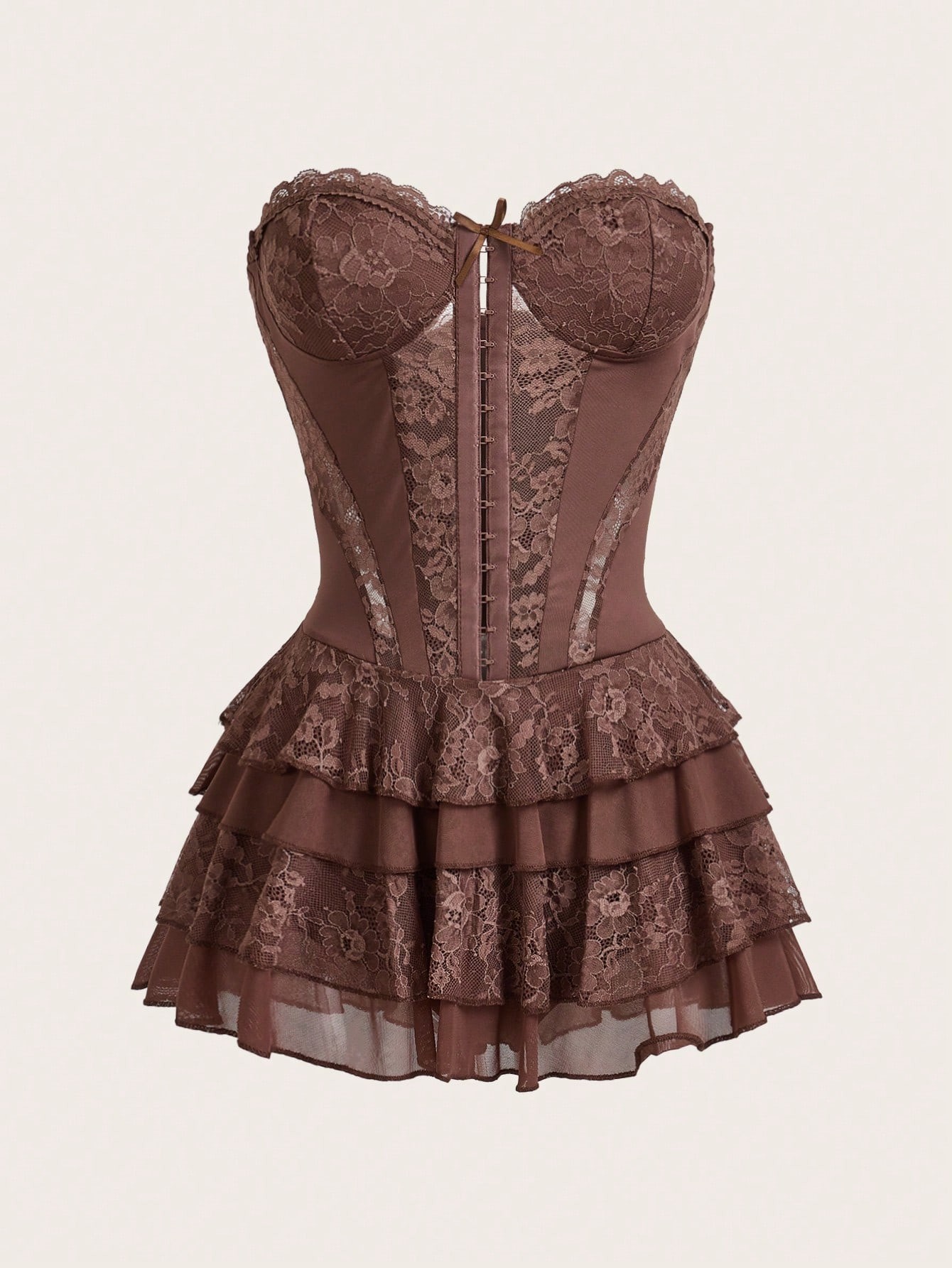 Women Lace Corset Bustier Mini Dress Slim Push‑Up Tummy Control Bodycon Dress